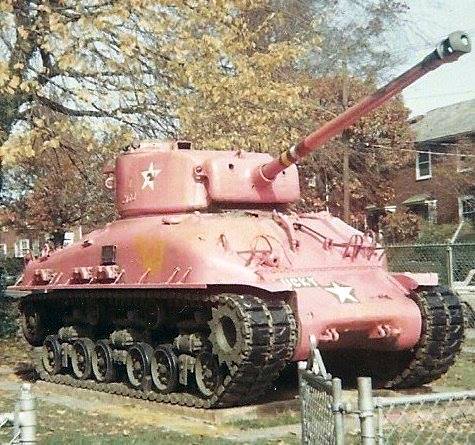 The Sherman class tank was painted pink as a prank for Homecoming 1967.