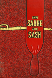 (e.g., PMC 1951 Yearbook Cover red background with yellow sword)