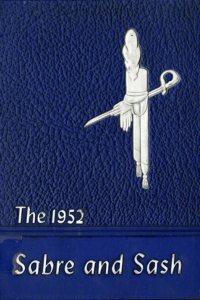 (e.g., PMC 1952 Yearbook Cover blue background and white sword)