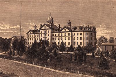Sepia image of Old Main in 1883