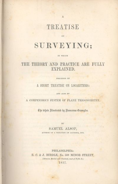 Samuel Alsop Book Cover reads A Treatise on Surveying